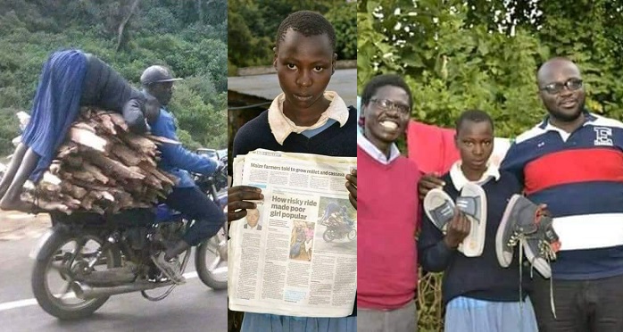 Help reaches Kenyan schoolgirl who was photographed hanging dangerously on a motorbike carrying firewood (Photos)