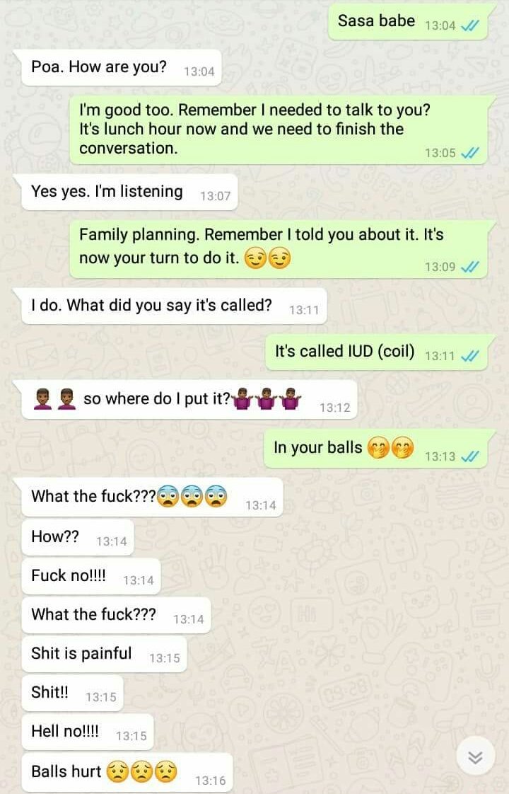 Hilarious Whatsapp Conversation between a Nigerian woman and her husband  after she suggested he goes for family planning - YabaLeftOnline
