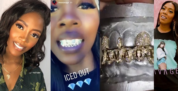 Tiwa Savage flaunts diamond grills