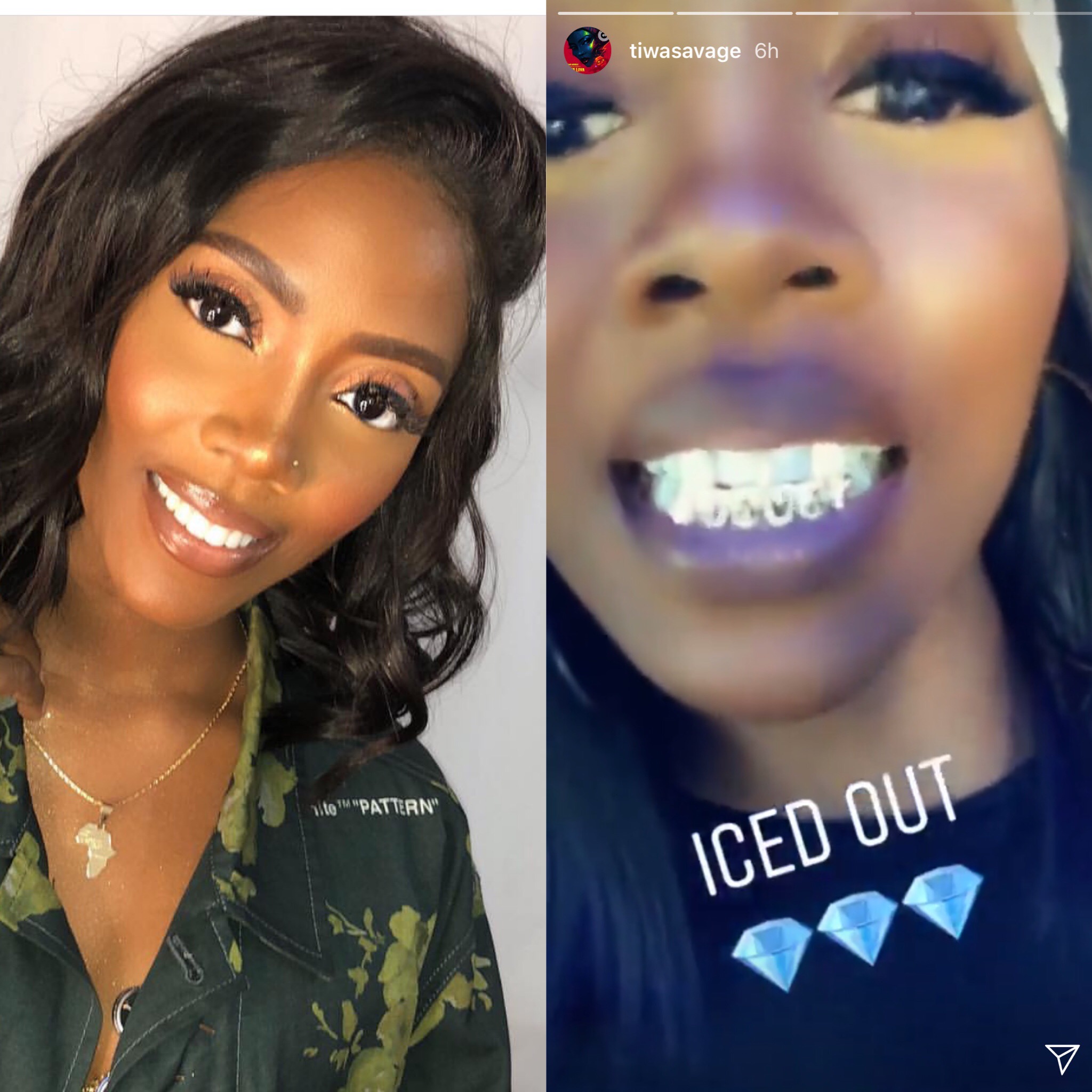 Tiwa Savage flaunts diamond grills