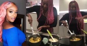 DJ Cuppy cooks seafood soup and Eba