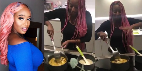 DJ Cuppy cooks seafood soup and Eba