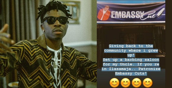 Mayorkun opens a Barbing salon for his Uncle