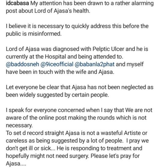 ID Cabasa react to Lord Of Ajasa health issue