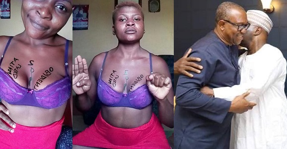 Nigerian lady displays her boobs to show support for Atiku and Obi