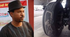 Alariwo of Africa shares poor state of a commercial plane's tyre