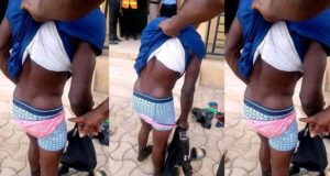 Young man caught wearing his sister panties