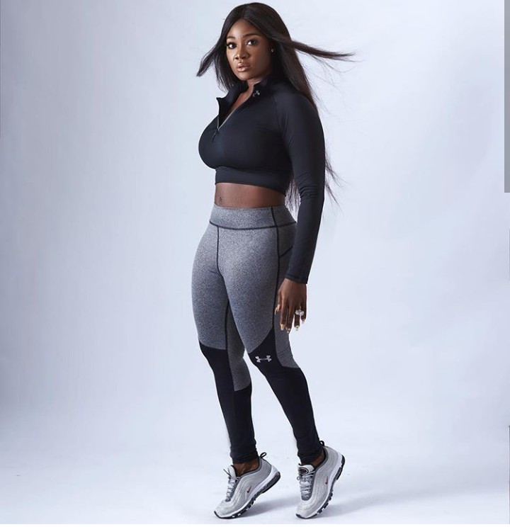 Mercy Johnson show off hourglass figure in workout clothes