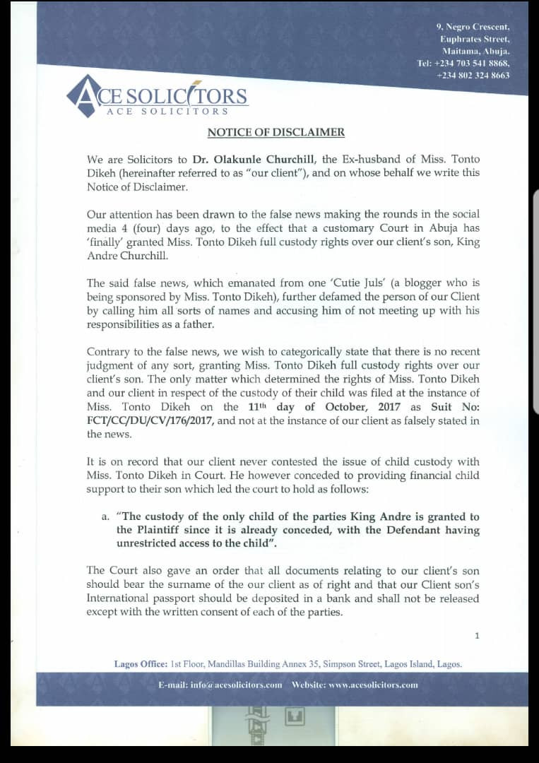 Olakunle Churchill releases disclaimer