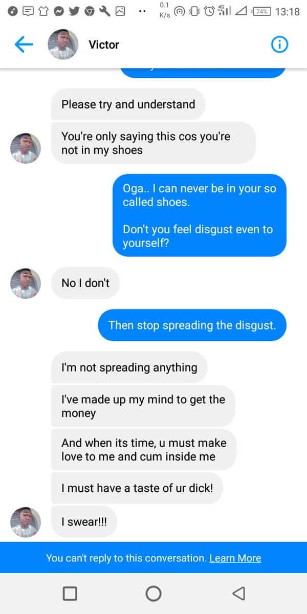 chat from gay man begging him for sex