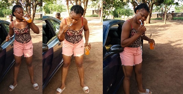 Nigerian Lady Brushes teeth