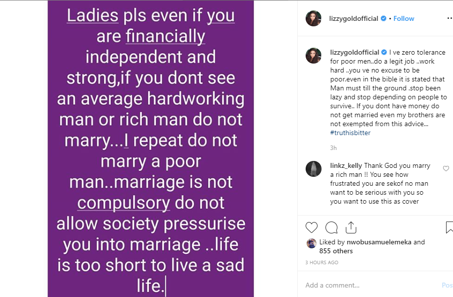 Lizzy Gold Onuwaje tells men