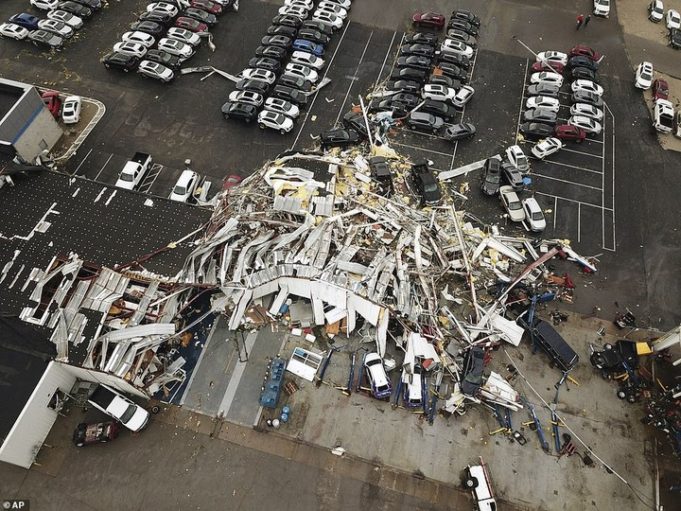 Hundreds of new cars destroyed by tornadoes at a Toyota dealership in U