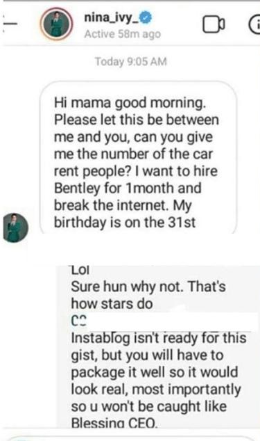 BBNaija Nina's DM leaks