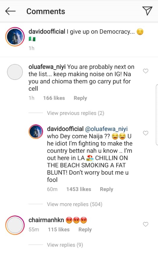 Davido replies troll