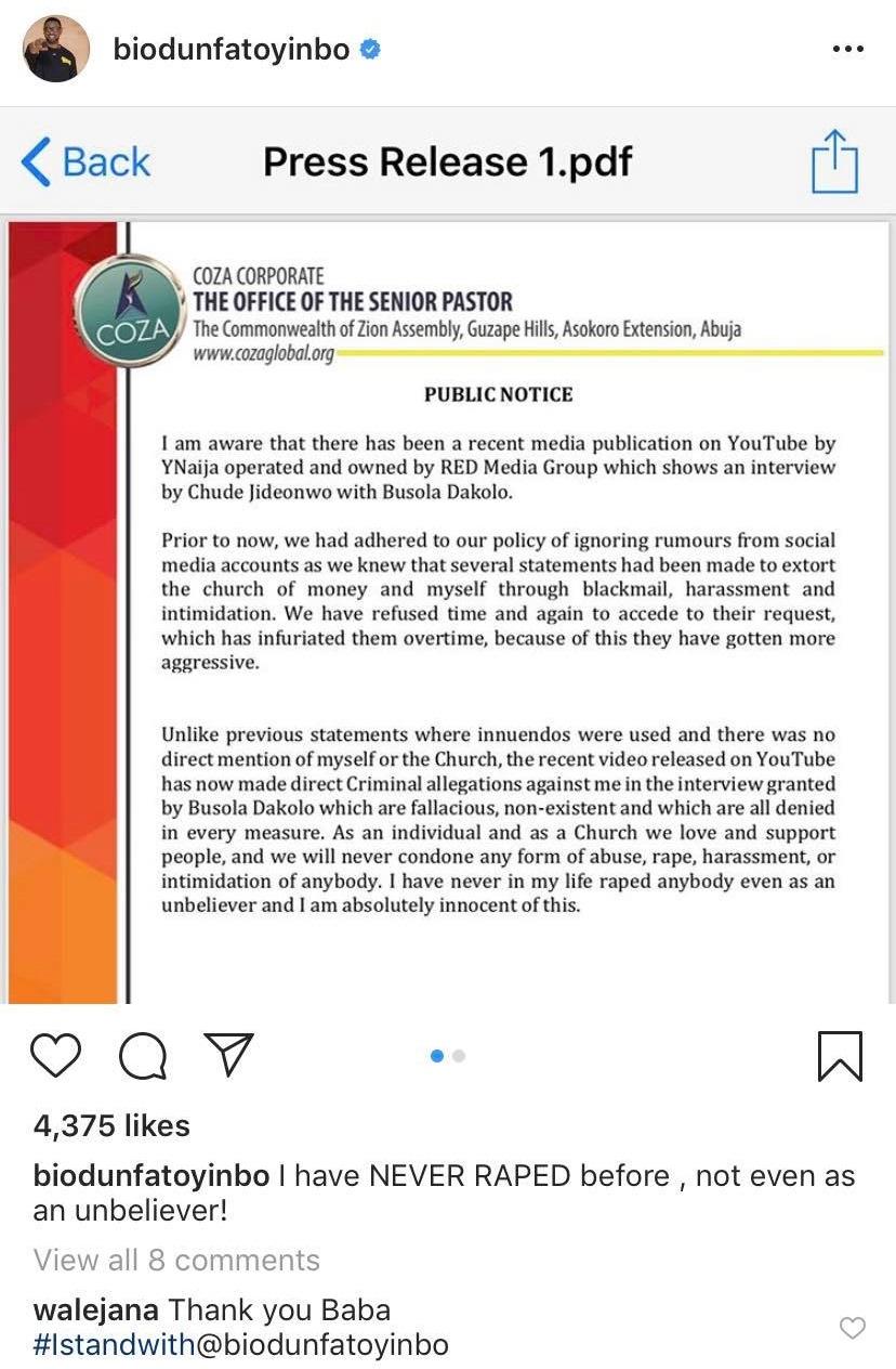 Pastor Fatoyinbo finally speaks