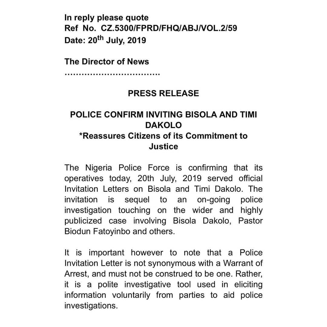 Police confirm inviting Timi