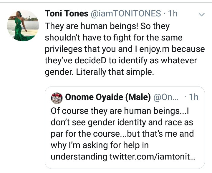 Toni Tones defends equality
