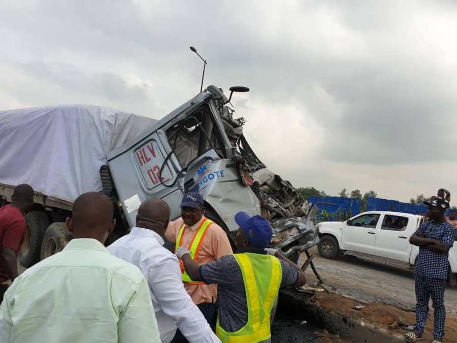 Dangote truck crashes