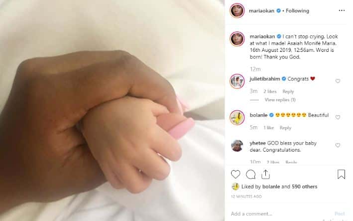 Maria Okan welcomes baby girl