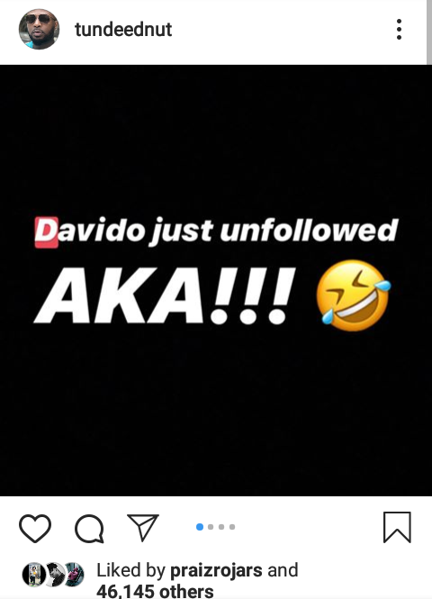 Davido unfollows