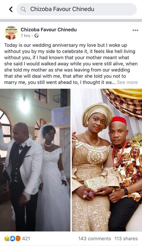 Nigerian Lady mourns her Late Husband who passed on months after they wedded
