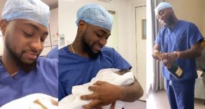 Video: Moment Davido introduced his son, popped bottle of Champagne and ‘got himself wasted’, after birth of his son.