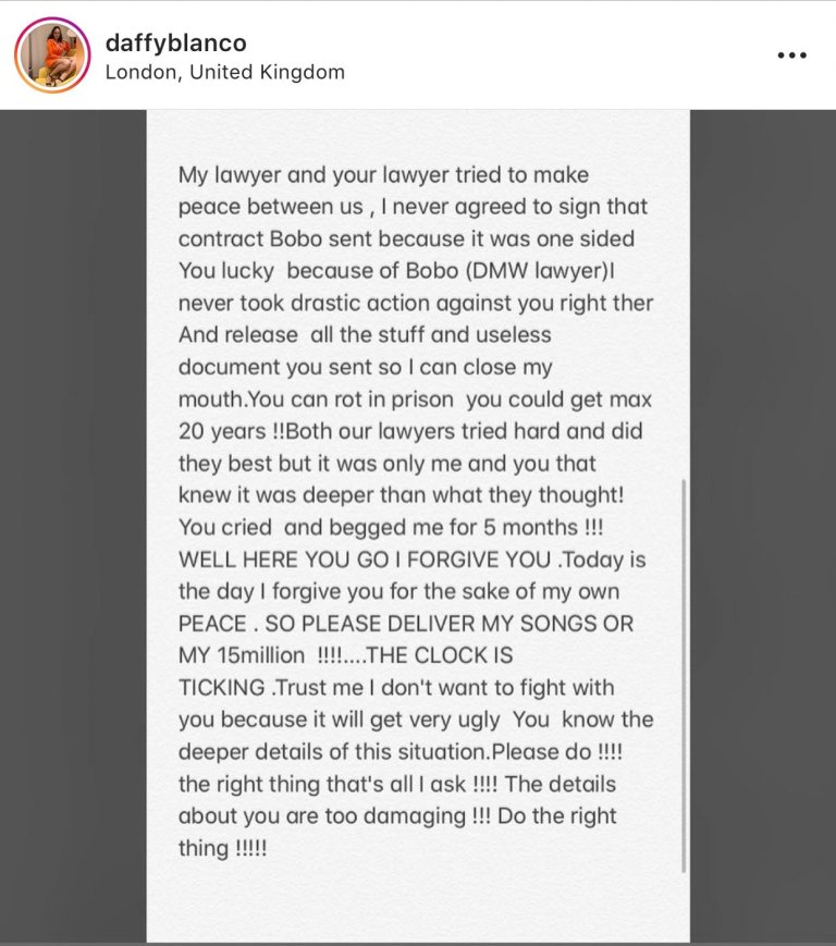 Peruzzi raped me, collected N15million from me – Daffy Blanco claims