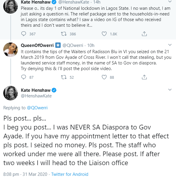 Kate Henshaw responds