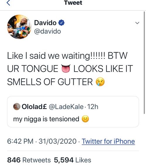 Davido lashes follower