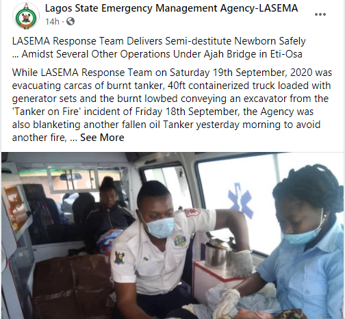 LASEMA help LASEMA response team helps homeless woman deliver her baby safely