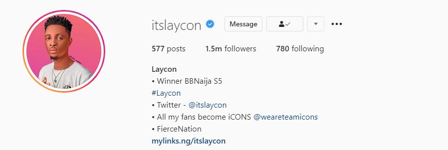 Laycon hits 1.5 million