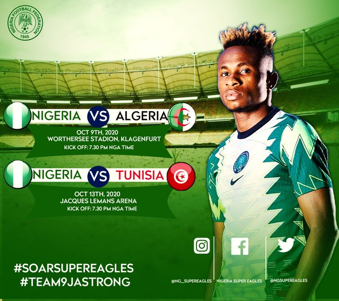 Sport: Friendly match between Nigeria vs Algeria gets new venue