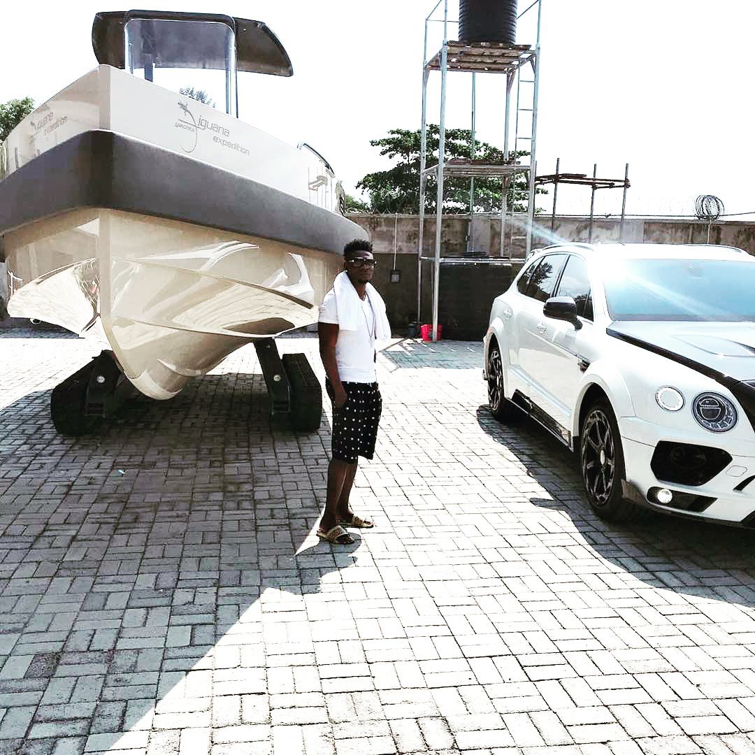Nigerian footballer, Obafemi Martins shows off his yacht, Bentley and G