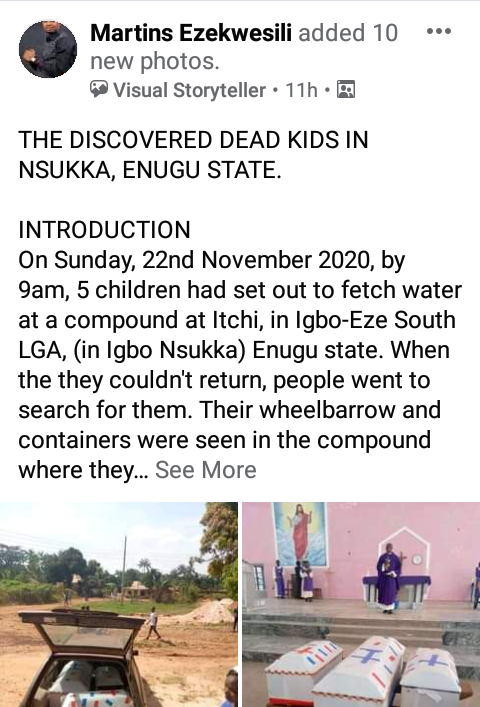 Photos from the burial of three children found dead inside a car in Enugu