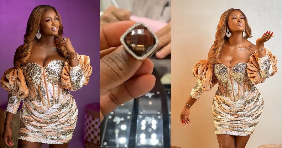 “Are you married or divorced?” – Fans reacts as ka3na flaunts diamond ring, announces wedding anniversary (video)