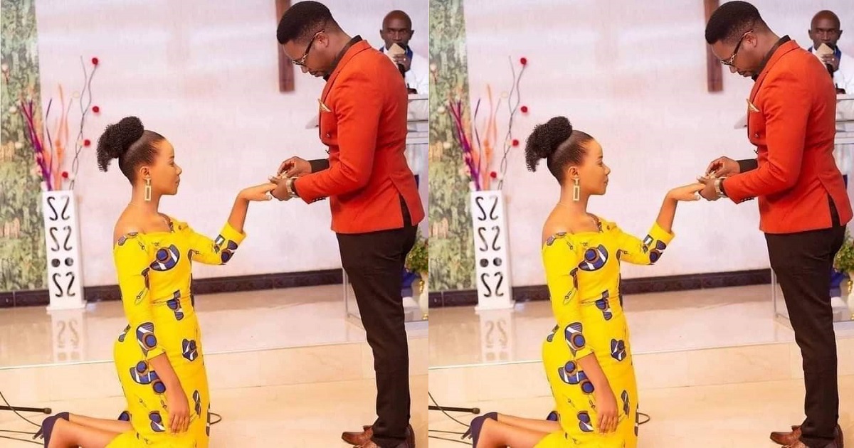 ”This is how it is supposed to be”- Nigerian man reacts to viral photo of lady kneeling as her fiancé proposed to her
