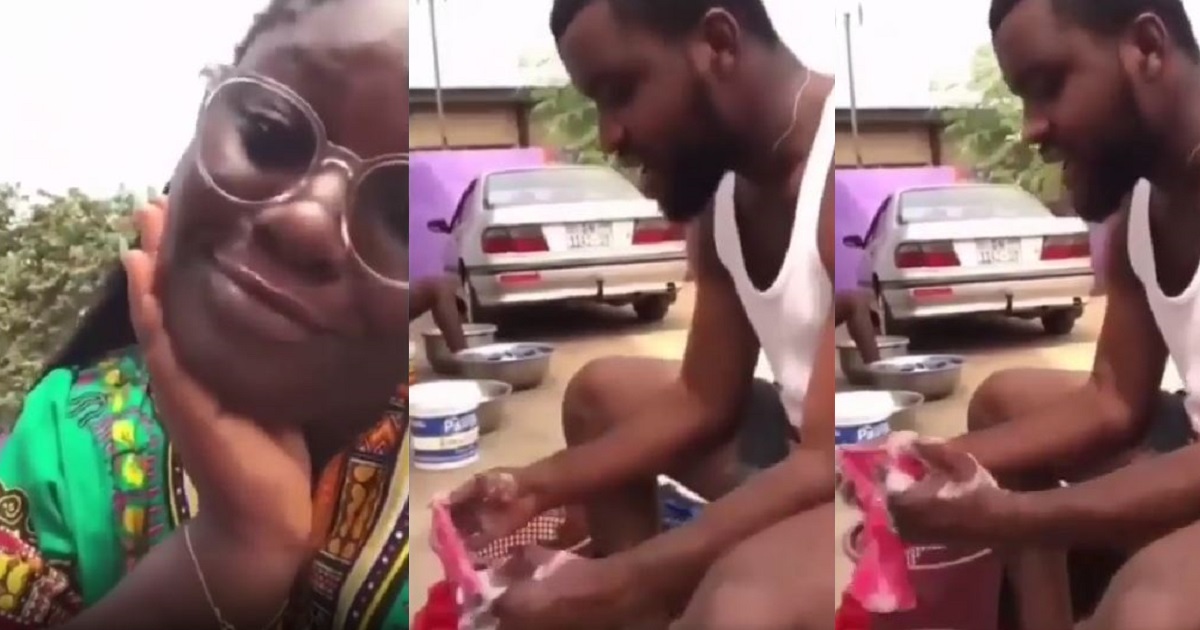 Lady happily flaunts ‘romantic’ boyfriend washing her underwear (Video)