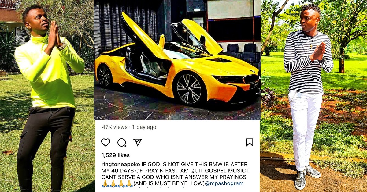 “I can’t serve a God who isn’t answering my prayers” – Kenyan gospel singer says he will quit gospel music if God doesn’t give him BMWi8 after 40-day prayer and fasting
