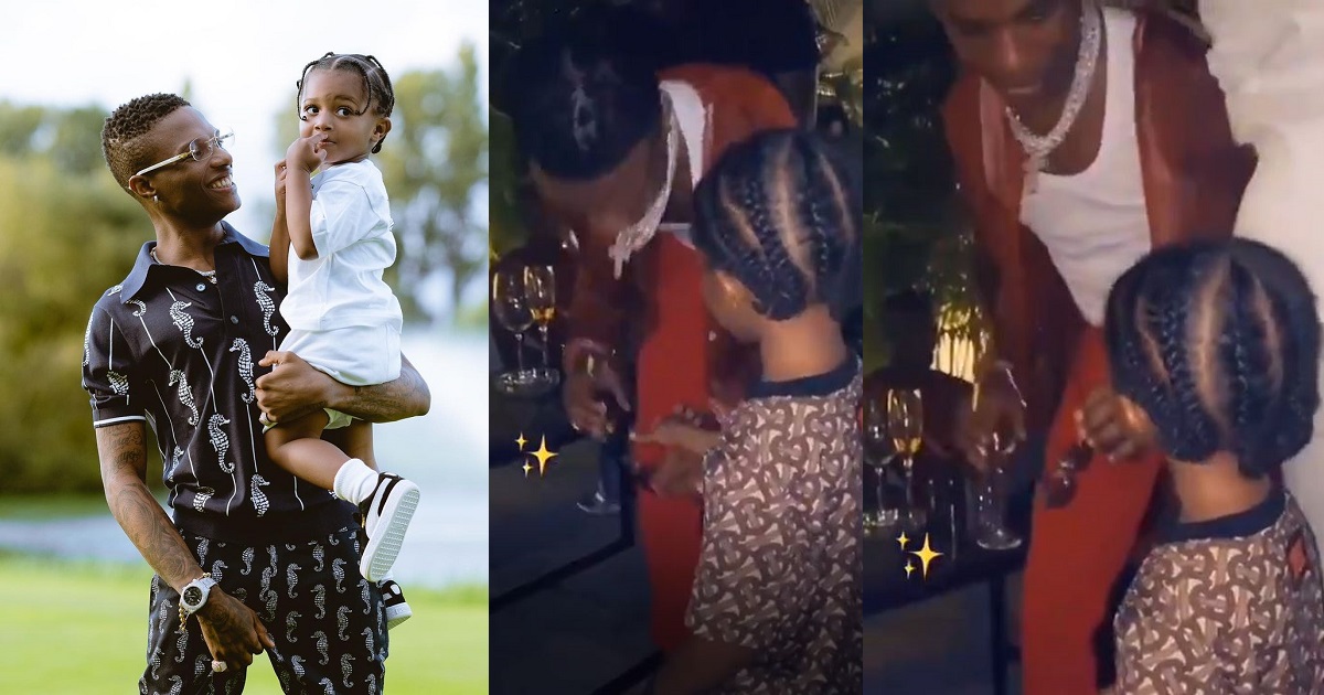 Moment Wizkid cautioned his son, Zion against drinking alcohol (WATCH)