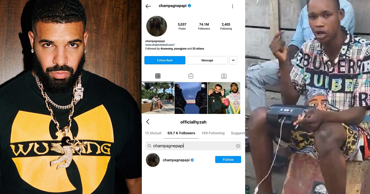 Drake follows upcoming Nigerian artiste, Hyzah on Instagram after his video went viral