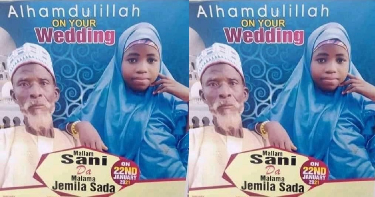 “Is this govt allowing such?” – Reactions as elderly grandfather weds young girl