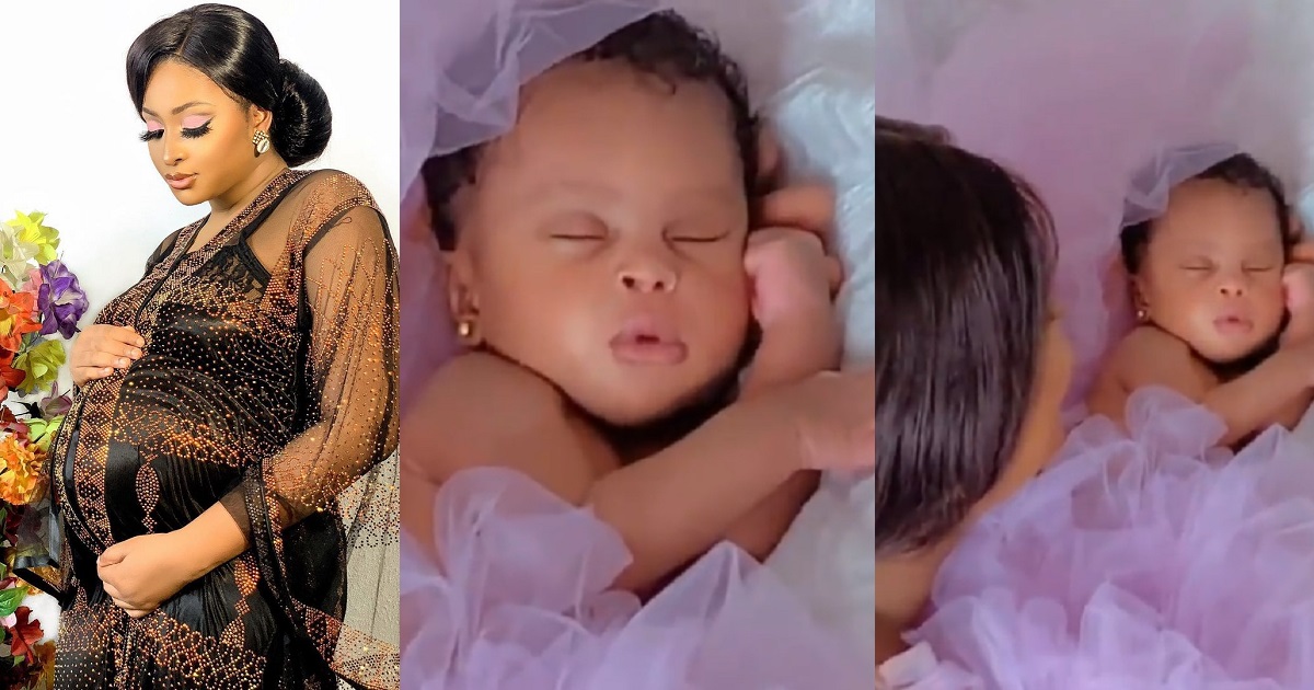 Actress, Etinosa Idemudia shows off her newborn daughter (Video)