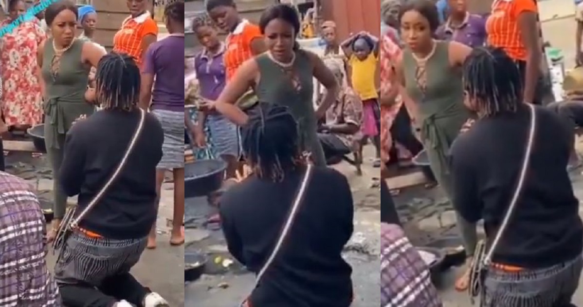 PROPOSAL GONE WRONG! Lady lambastes boyfriend for proposing to her in the market (Video)