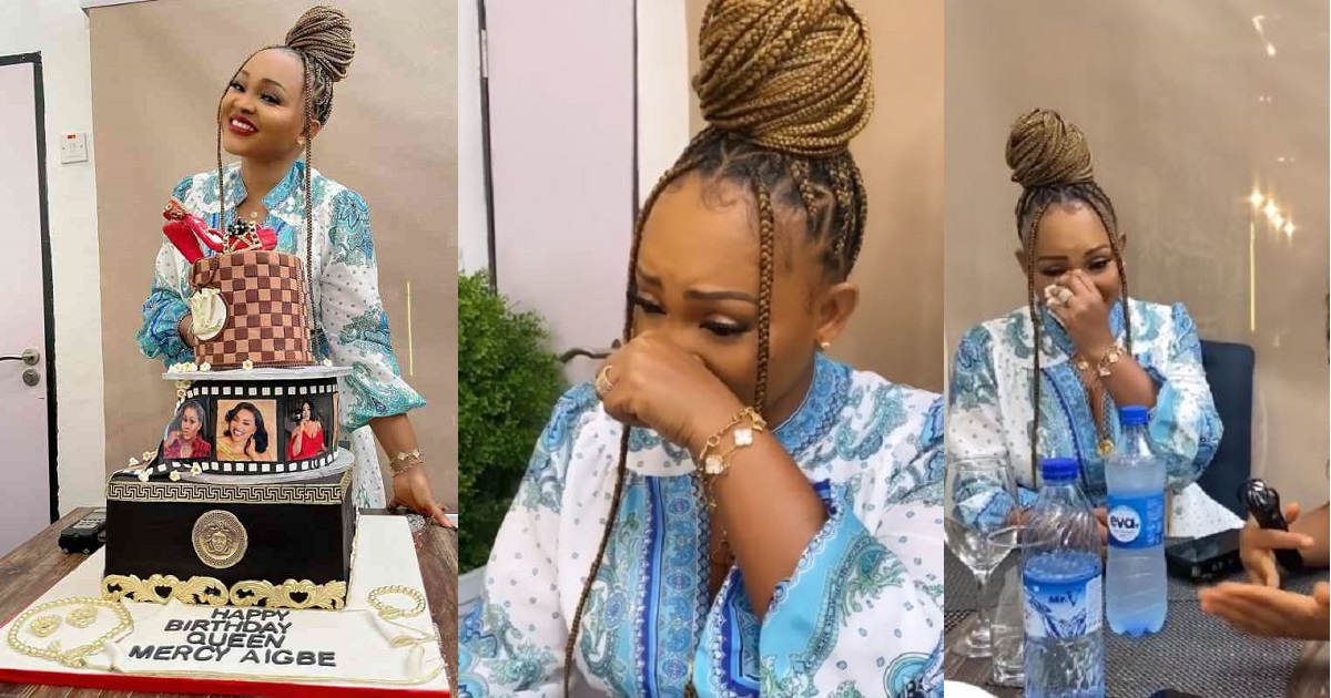 Mercy Aigbe in tears as colleagues throw another birthday party (Video)