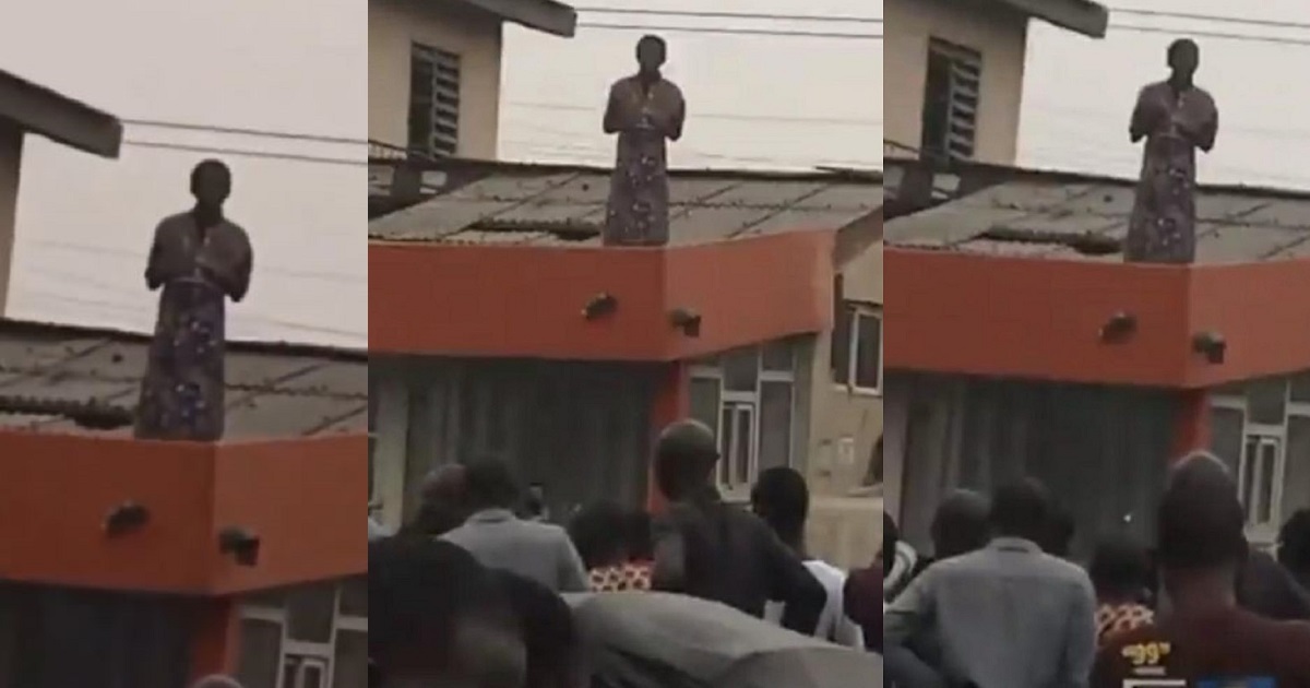 Woman ‘mysteriously’ lands on top of a building in Ejigbo, Lagos state (video)