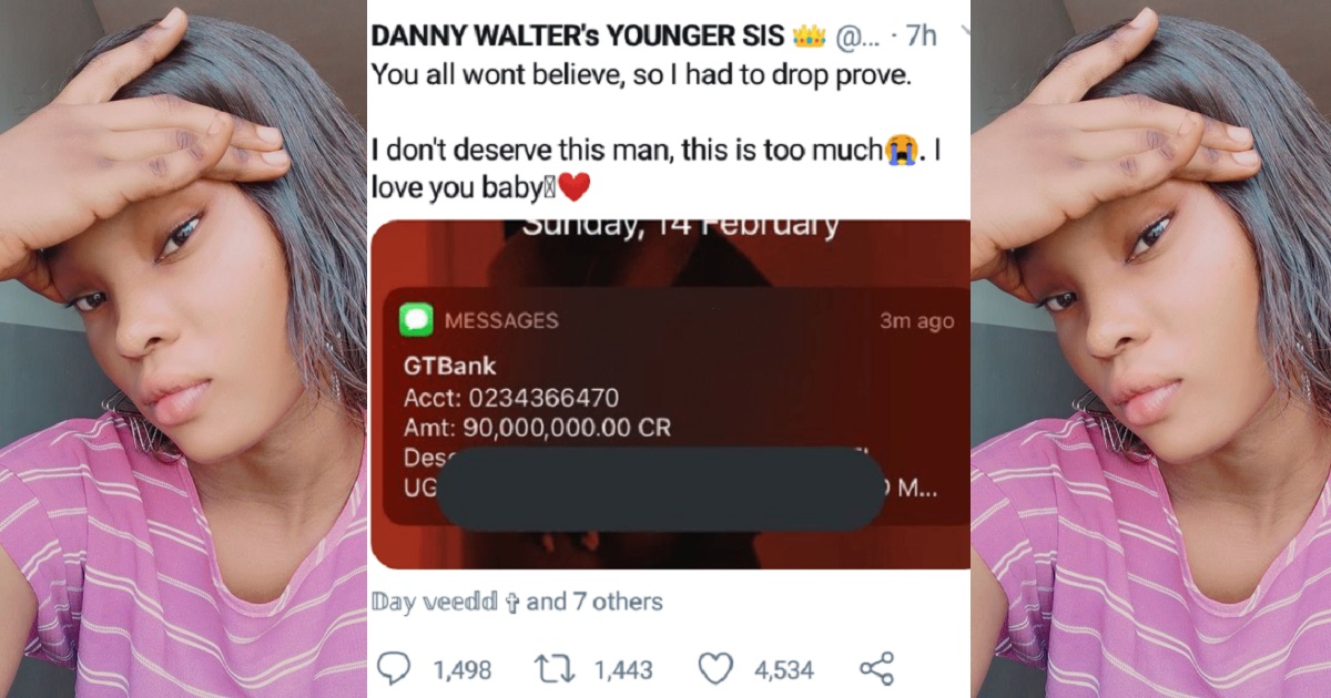 Lady shows off N90 million credit alert she allegedly received from her man on Valentine’s Day