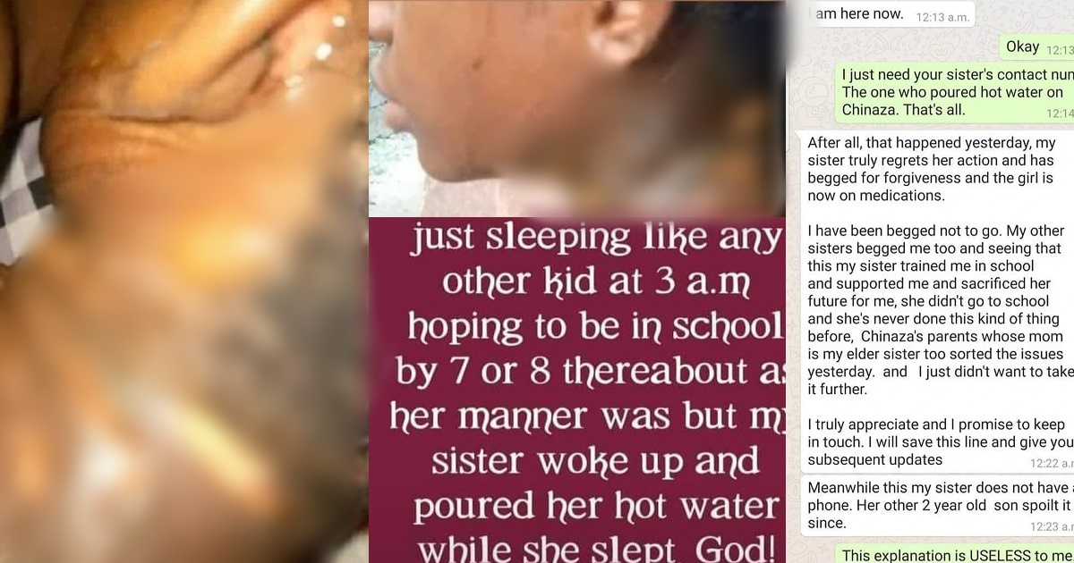Outrage as family forgives woman who poured hot water on her sleeping niece