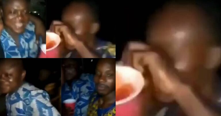Moment a man slipped something into another man’s drink as they party together (video)