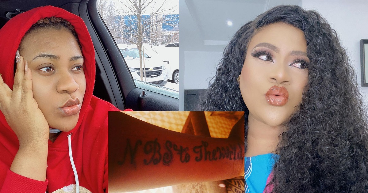 “Me sef dey find who to draw wey go dash me small thing” –  Actress, Nkechi Blessing tells fan who tattooed her name on her arm